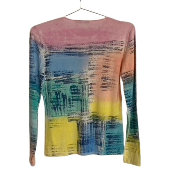 Melarosa Italy Cashmere & Silk Pastel Modernist Knit Top, Small - Picture 2 of 5